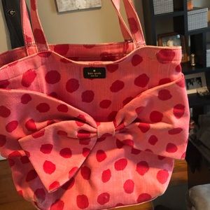 Kate spade pink and red tote bag with bow